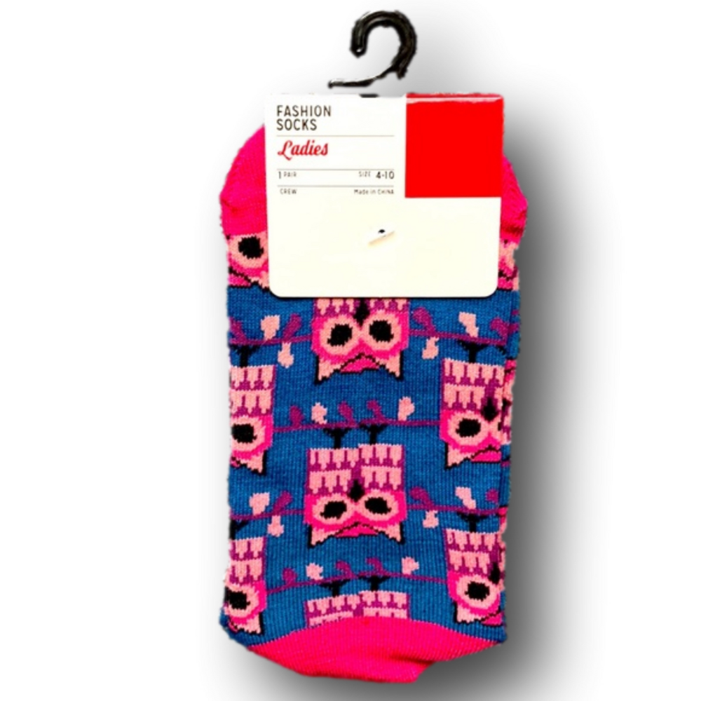 3/$15 Pink Owls Funny Novelty Socks - Brand New